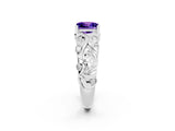 White gold Princess Cut Solitaire Tanzanite Leaf-Inspired Vine Band Ring with Prong Setting_2
