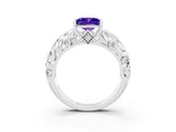 White gold Princess Cut Solitaire Tanzanite Leaf-Inspired Vine Band Ring with Prong Setting_3