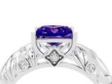 White gold Princess Cut Solitaire Tanzanite Leaf-Inspired Vine Band Ring with Prong Setting_4