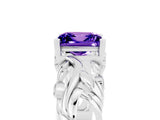 White gold Princess Cut Solitaire Tanzanite Leaf-Inspired Vine Band Ring with Prong Setting_5