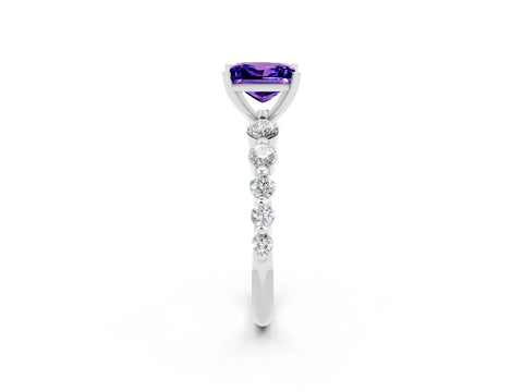White gold Princess Cut Solitaire Tanzanite Ring with Pave Band and Four-Prong Setting_2