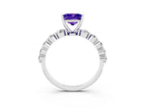 White gold Princess Cut Solitaire Tanzanite Ring with Pave Band and Four-Prong Setting_3