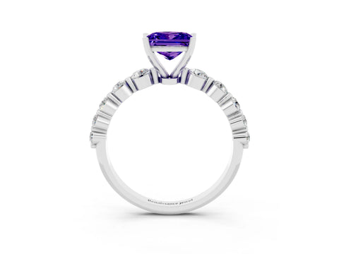 White gold Princess Cut Solitaire Tanzanite Ring with Pave Band and Four-Prong Setting_3