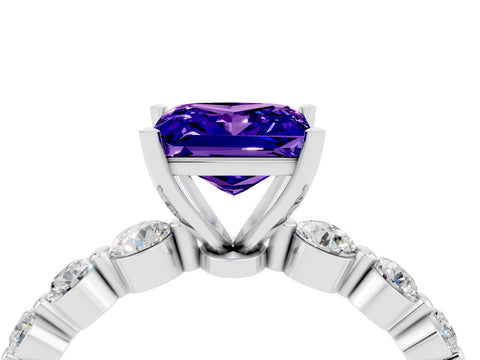 White gold Princess Cut Solitaire Tanzanite Ring with Pave Band and Four-Prong Setting_4