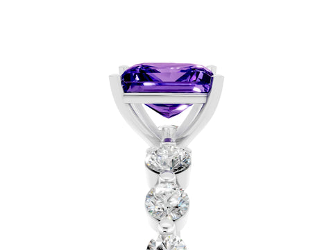 White gold Princess Cut Solitaire Tanzanite Ring with Pave Band and Four-Prong Setting_5