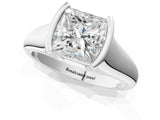 White gold Princess Cut Solitaire Tension Set Diamond Ring with Split Shank Band_64
