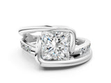 White gold Princess Cut Solitaire Tension-Set Diamond Split Shank Ring_449