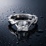 White gold Princess Cut Solitaire Twist Band Ring with Channel Prong Setting_6