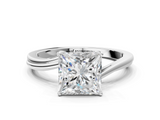 White gold Princess Cut Solitaire Twist Band Ring with Four-Prong Setting_47