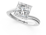 White gold Princess Cut Solitaire Twist Band Ring with Four-Prong Setting_48