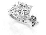 White gold Princess Cut Solitaire Twist Engagement Ring with Leaf Accents and Prong Setting_20
