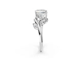 White gold Princess Cut Solitaire Twist Engagement Ring with Leaf Accents and Prong Setting_21