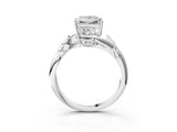 White gold Princess Cut Solitaire Twist Engagement Ring with Leaf Accents and Prong Setting_22