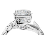 White gold Princess Cut Solitaire Twist Engagement Ring with Leaf Accents and Prong Setting_23