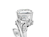 White gold Princess Cut Solitaire Twist Engagement Ring with Leaf Accents and Prong Setting_24