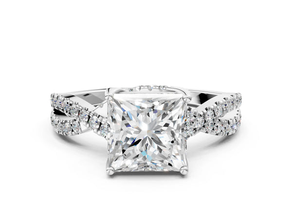 White gold Round Solitaire Twist Pave Diamond Engagement Ring with Prong Setting