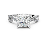 Silver 1.17 Carat D VS1 Round Solitaire Twist Pave Diamond Engagement Ring with Prong Setting