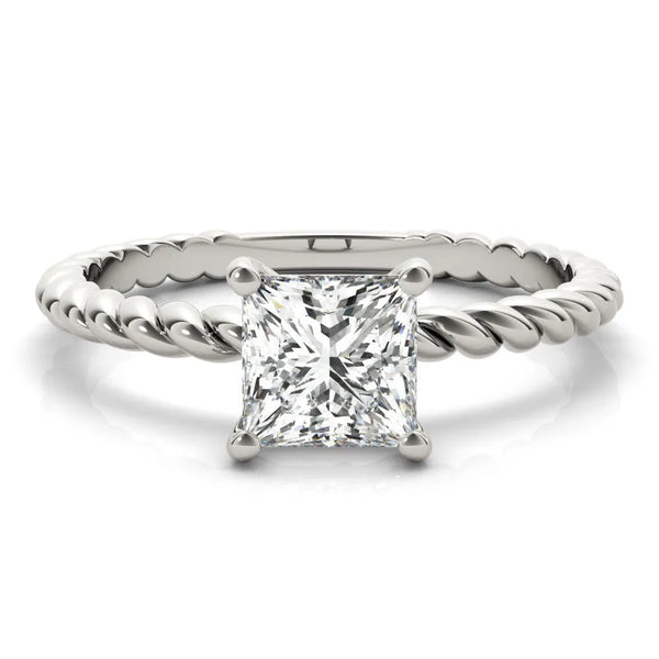 White gold Princess Cut Solitaire Twisted Band Ring with Four-Prong Setting