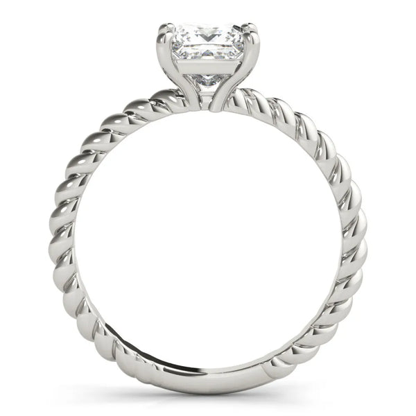 White gold Princess Cut Solitaire Twisted Band Ring with Four-Prong Setting