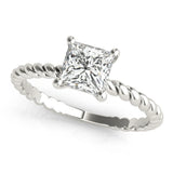 White gold Princess Cut Solitaire Twisted Band Ring with Four-Prong Setting