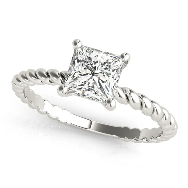 White gold Princess Cut Solitaire Twisted Band Ring with Four-Prong Setting