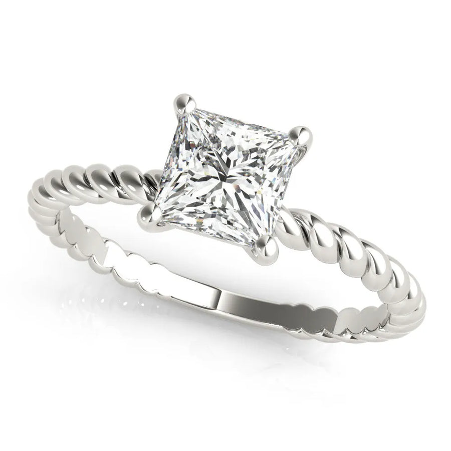 White gold Princess Cut Solitaire Twisted Band Ring with Four-Prong Setting