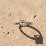 White gold Princess Cut Solitaire Twisted Band Ring with Four-Prong Setting_9