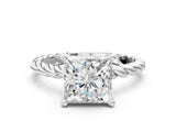 White gold Princess Cut Solitaire Twisted Band with Four-Prong Setting_162