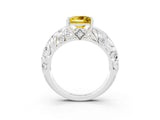 White gold Princess Cut Solitaire Yellow Sapphire Leaf-Inspired Vine Band Ring with Prong Setting_27