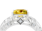 White gold Princess Cut Solitaire Yellow Sapphire Leaf-Inspired Vine Band Ring with Prong Setting_28