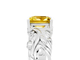 White gold Princess Cut Solitaire Yellow Sapphire Leaf-Inspired Vine Band Ring with Prong Setting_29