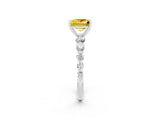 White gold Princess Cut Solitaire Yellow Sapphire Ring with Pave Band and Four-Prong Setting_26