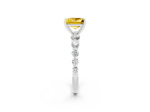 White gold Princess Cut Solitaire Yellow Sapphire Ring with Pave Band and Four-Prong Setting_26