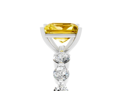 White gold Princess Cut Solitaire Yellow Sapphire Ring with Pave Band and Four-Prong Setting_29