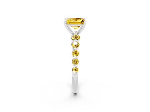 White gold Princess Cut Solitaire Yellow Sapphire Ring with Pave Band and Four-Prong Setting_2