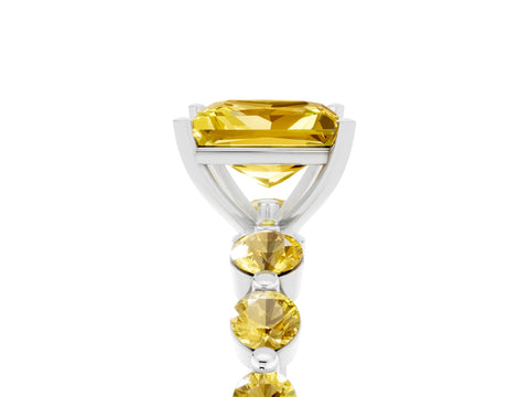 White gold Princess Cut Solitaire Yellow Sapphire Ring with Pave Band and Four-Prong Setting_5