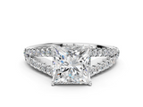 Silver 2.07 Carat F VS1 Princess Diamond Split Shank Pavé Engagement Ring with Four-Prong Setting