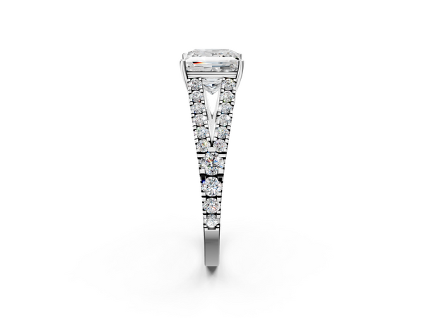 Silver 2.07 Carat F VS1 Princess Diamond Split Shank Pavé Engagement Ring with Four-Prong Setting