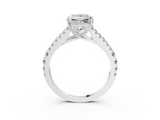 Silver 2.07 Carat F VS1 Princess Diamond Split Shank Pavé Engagement Ring with Four-Prong Setting