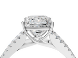 Silver 2.07 Carat F VS1 Princess Diamond Split Shank Pavé Engagement Ring with Four-Prong Setting