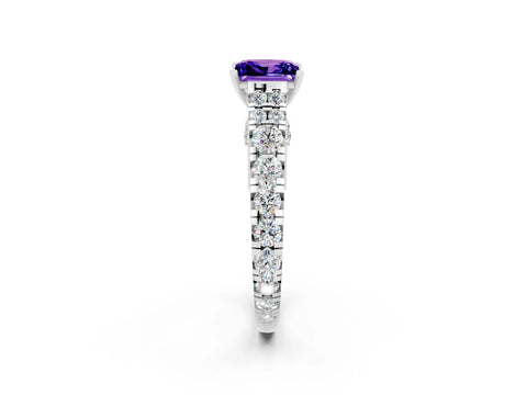 White gold Princess Cut Tanzanite Classic Solitaire Ring with Pavé Band and Four-Prong Setting_2