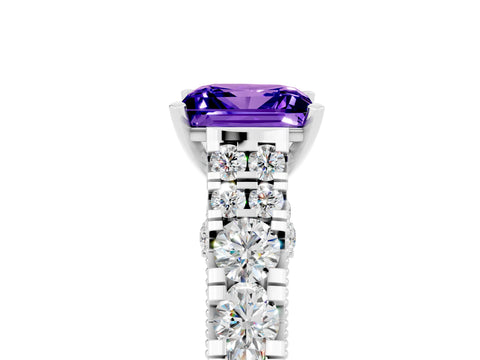White gold Princess Cut Tanzanite Classic Solitaire Ring with Pavé Band and Four-Prong Setting_5