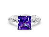 White gold Princess Cut Tanzanite Cluster Side Stone Solitaire Ring with Prong Setting_24