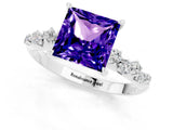 White gold Princess Cut Tanzanite Cluster Side Stone Solitaire Ring with Prong Setting_25