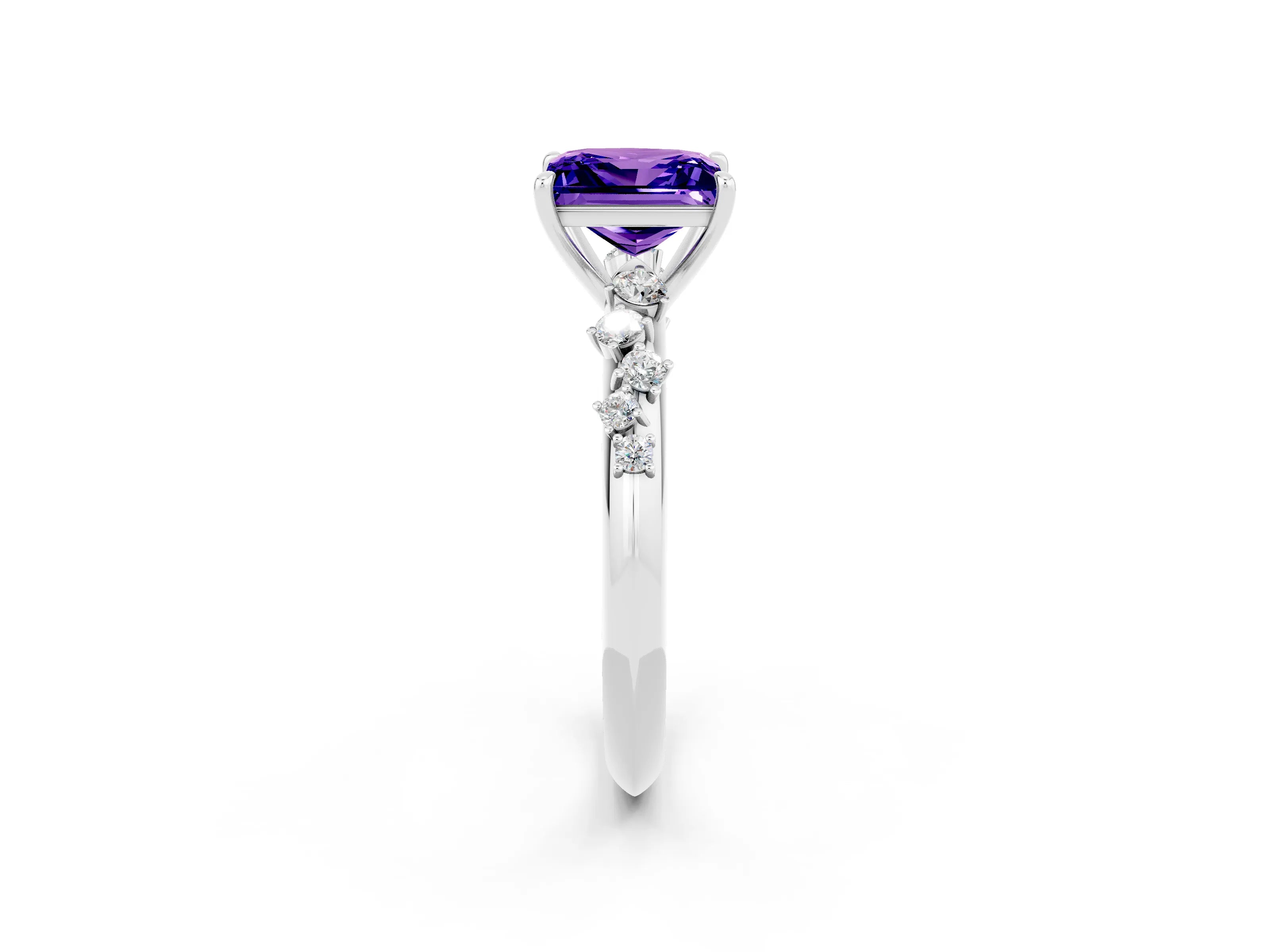 White gold Princess Cut Tanzanite Cluster Side Stone Solitaire Ring with Prong Setting_26