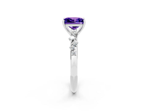 White gold Princess Cut Tanzanite Cluster Side Stone Solitaire Ring with Prong Setting_26