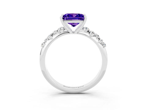 White gold Princess Cut Tanzanite Cluster Side Stone Solitaire Ring with Prong Setting_27
