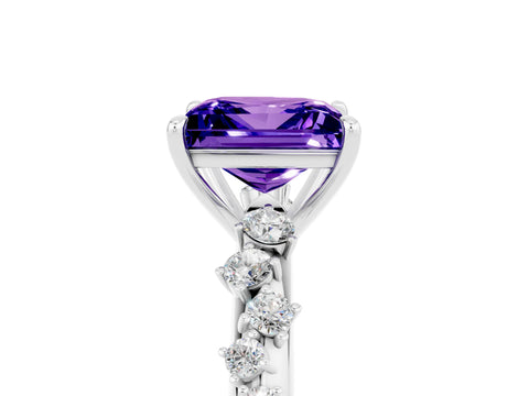 White gold Princess Cut Tanzanite Cluster Side Stone Solitaire Ring with Prong Setting_29