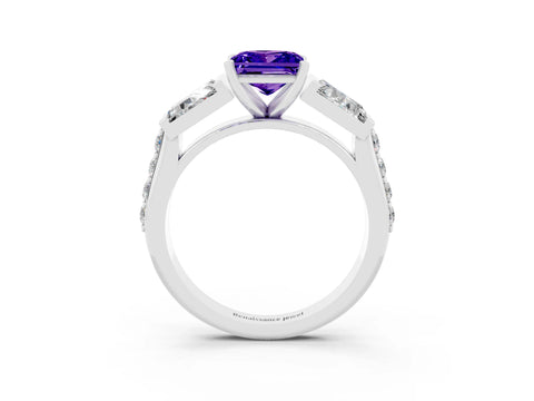 White gold Princess Cut Tanzanite Engagement Ring with Baguette Side Stones and Channel Set Band_3
