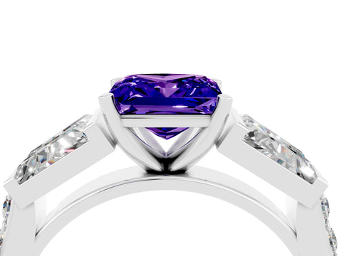 White gold Princess Cut Tanzanite Engagement Ring with Baguette Side Stones and Channel Set Band_4